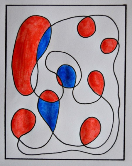 Modern Art Card Project for Kids - adding blue to the red