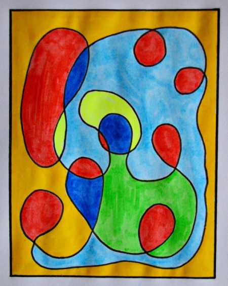 Modern Art Card Project for Kids - squiggle pattern colored