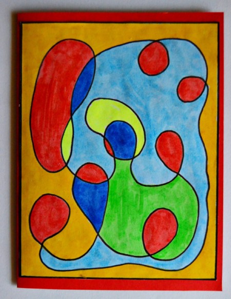 Modern Art Card Project for Kids - glue the squiggle pattern block to the red cardstock