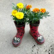 Rubber Boot Planter - planted ladybug boots