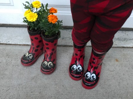 Rubber Boot Planter - new boots and planted boots