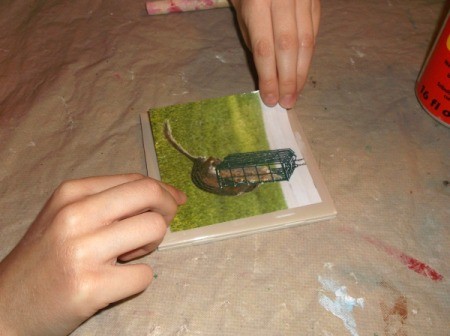 Picture Tile Coasters - putting down picture