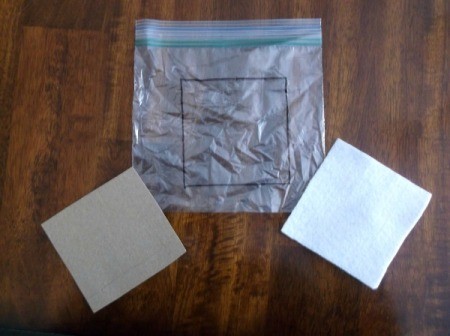 Picture Tile Coasters - tile, cardboard, and plastic bag