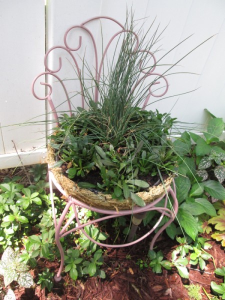 Thrift Store Garden Chair Planter - planted chair basket