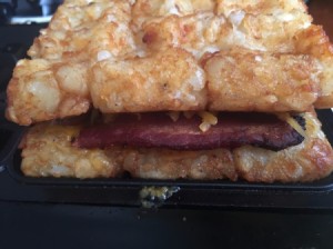 Tater Tot Waffle Grilled Cheese and Bacon Sandwich