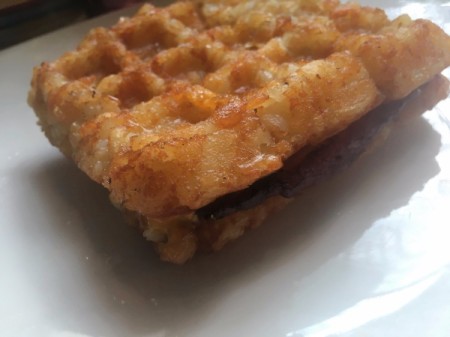 Tater Tot Waffle Grilled Cheese and Bacon Sandwich