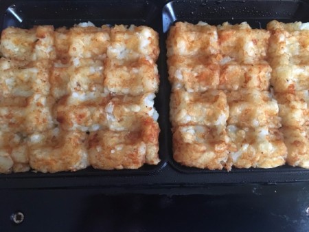 tater tots grilled in waffle iron