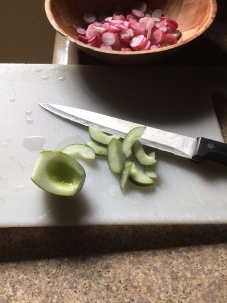 slicing and removing seeds from cucumber