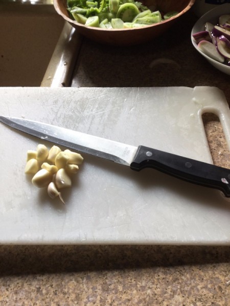 chopping garlic