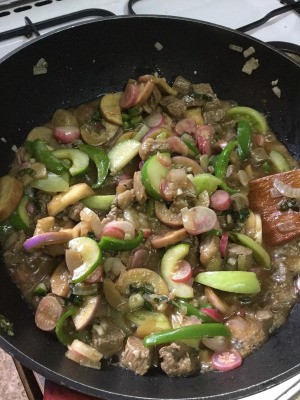 Steak, Vegetables, and Japanese Eggplant in wok