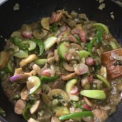 Steak, Vegetables, and Japanese Eggplant in wok