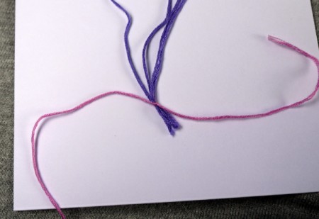 Heart Balloons Greetings Card - gather the 4 pieces of floss together