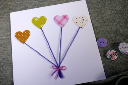 Heart Balloons Greetings Card - glue them in place at the ends of the string