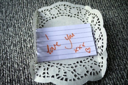 Paper Doily Envelope - finished message sitting on doily