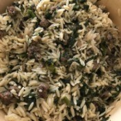 sausage mixture and orzo cooked together