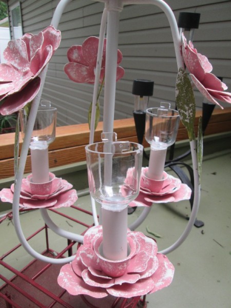 Making A Solar Outdoor Chandelier - closeup of lights inserted into chandelier