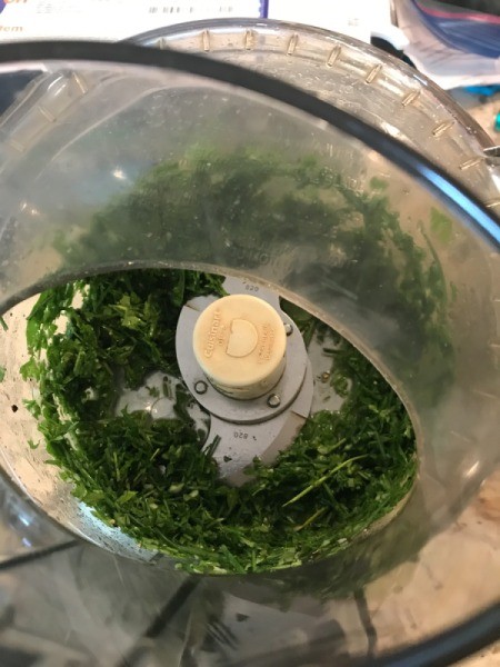 herbs pulsed in processor