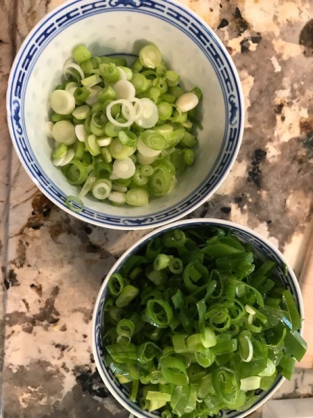 cut white and green scallions