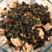 Tofu, Greens and Raisins in a bowl