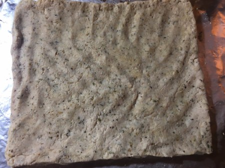 mixture spread on baking sheet
