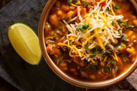 A bowl of homemade chili.