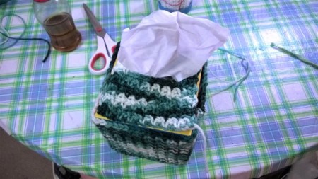 Crochet Tissue Box Cover and Bath Decor - making and attaching crochet to to cover