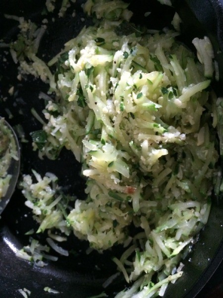 Sautéed Shredded Zucchini in pan