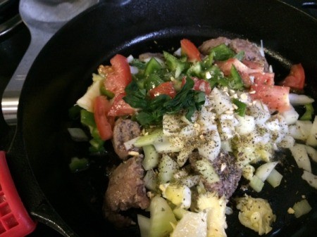 Stuffing ingredients in pan