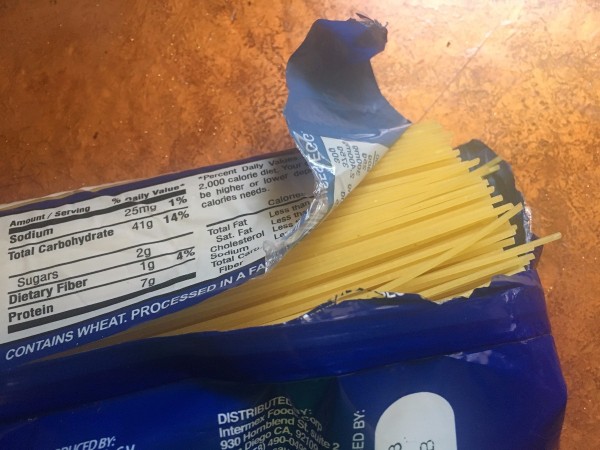 An open package of spaghetti.