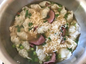 Instant Wonton Noodles in pot