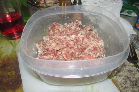 sausage in plastic bowl