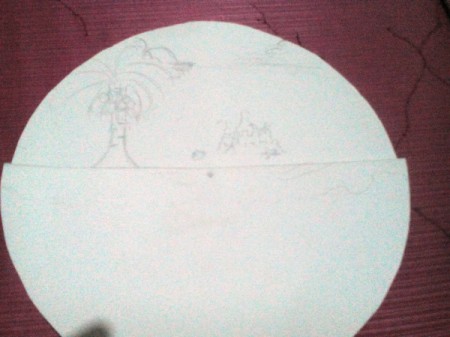 Day and Night Spinning Card - with half piece in place begin drawing your scene