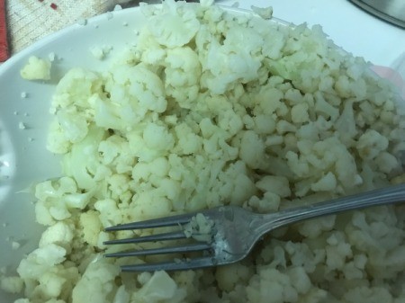 mashing Cauliflower with fork