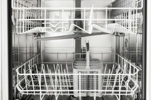 The inside of a clean dishwasher.