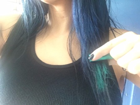 DIY Temporary Ombre Hair - drag pastel down over hair treated with hair spray