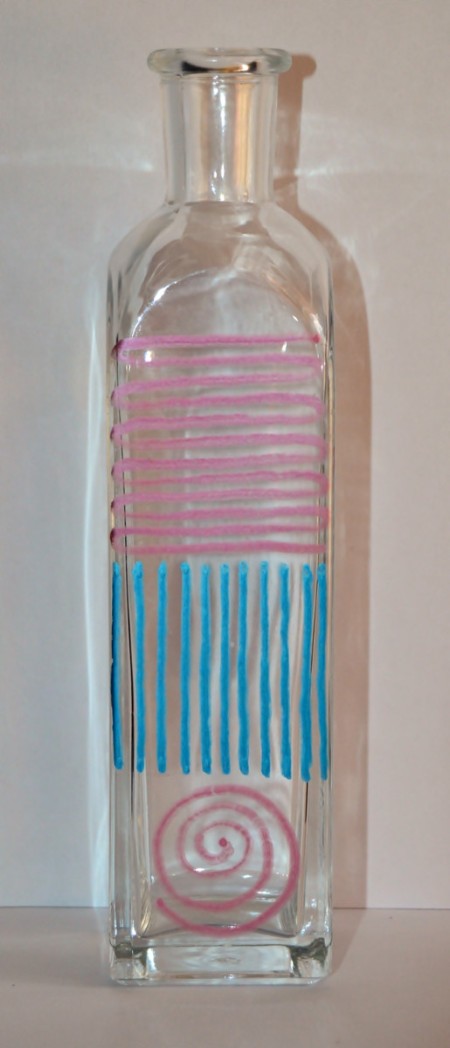 Metal Pen Decorated Bottle - draw magenta and blue squiggles on sides