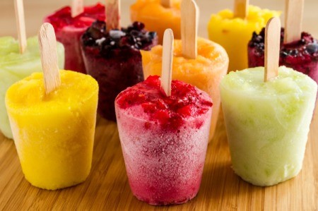 Colorful homemade popsicles.