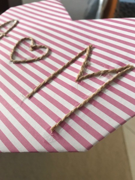 Geometric Paper Heart Decor - view of twine letters and small heart shape