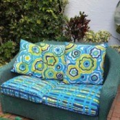 Colorful New Look for Faded Patio Pillows - finished pillows on couch