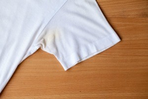Deodorant build-up on a t-shirt.
