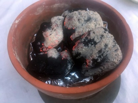 Flower Pot for Making Tabletop Mini S'mores - charcoal ready to roast marshmallows