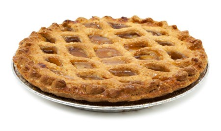 An apple pie with a lattice crust.