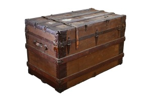 An old wood antique trunk.