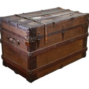 An old wood antique trunk.