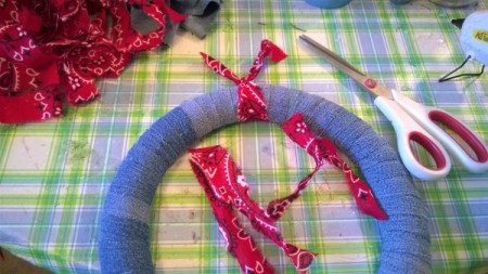 Denim and Bandanna Wreath - cut the ripped bandanna strips in half