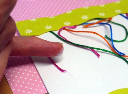 Hanging Baubles Greetings Card - apply a dot of glue to your little finger