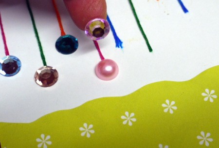 Hanging Baubles Greetings Card - glue a gem at the bottom end and trim as needed