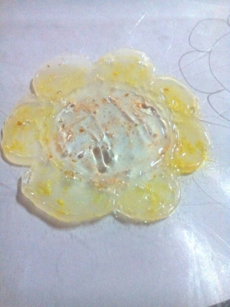 Glittered Glass Coaster Made from Hot Glue - finished adding glue