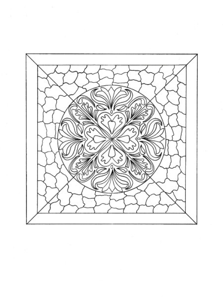 Mosaic Tile Mandala Adult -
Coloring Page - black and white drawing of the mosaic