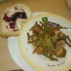 Crockpot Greenbeans and New Potatoes on plate with bread and jam